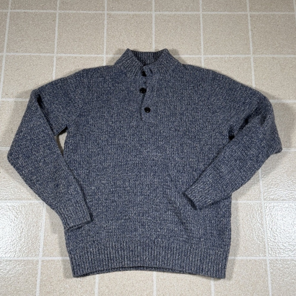 Peter Millar Blue Grey 100% Merino Wool Henley Front Sweater Chunky Knit Sz M